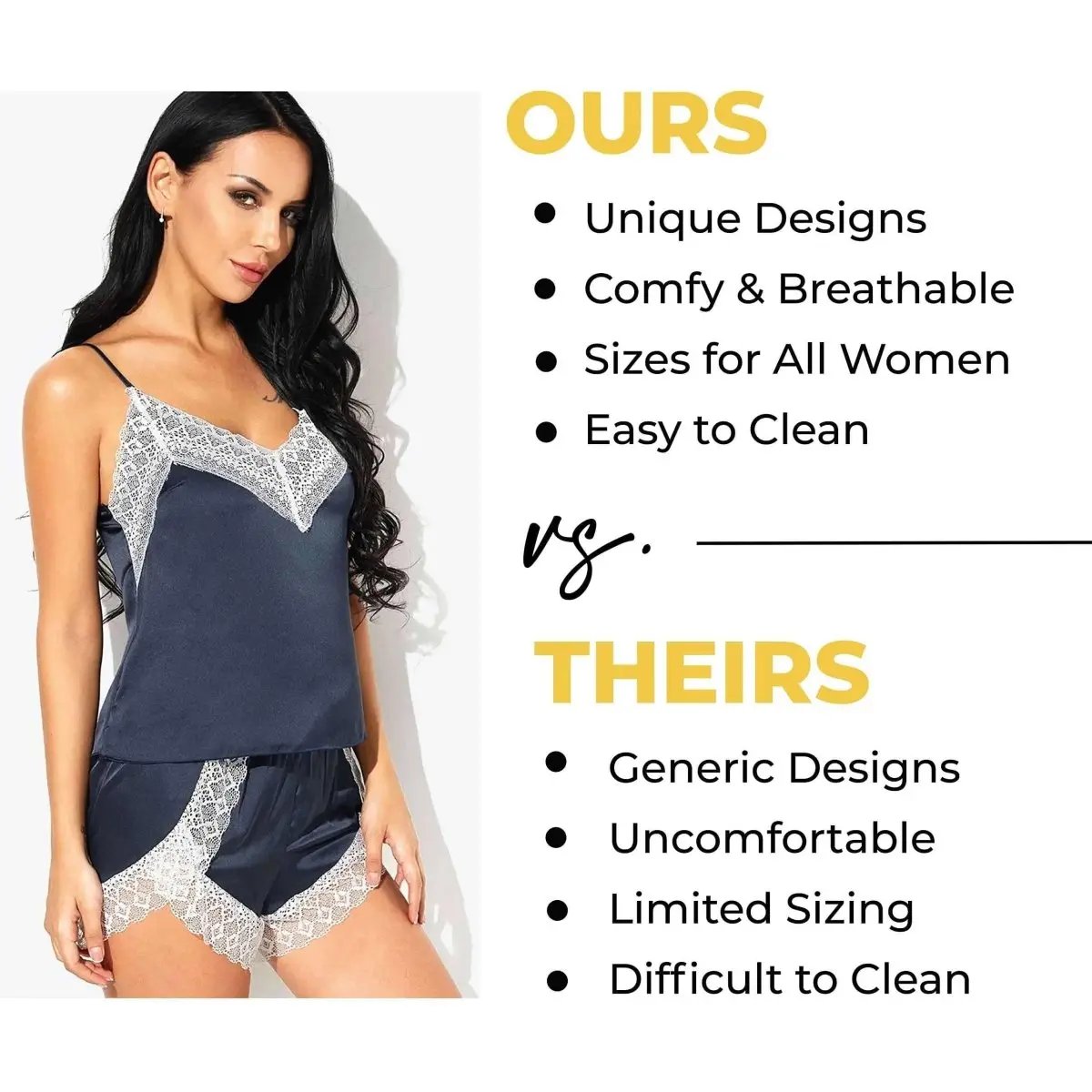 Love Salve Babydoll Cami Lingerie Sleeveless Nightwear for Women - PJ Pajama Camisole Silk Sleepwear - Love Salve